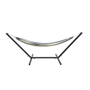 HAMACA PORTATIL BLANCO AZUL A RAYAS CON ESTRUCTURA METAL